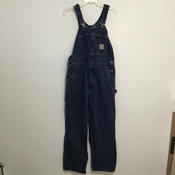 Vintage Men's Carhartt Medium Wash Overalls with Brass Hardware Size 36 x 30 - Picture 1 of 12